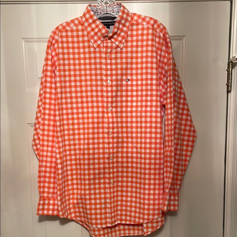 Tommy Hilfiger Men's Orange Checkered Shirt